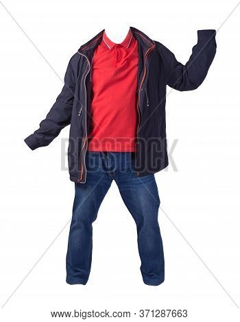 red shirt dark blue jeans