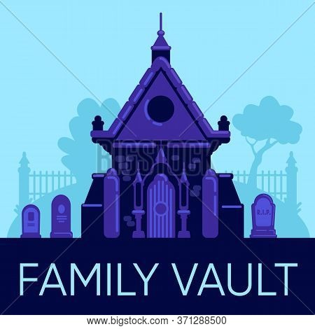 Family Vault Social Media Post Mockup. Web Banner Design Template. Old Stone Crypt In Cemetery. Boos