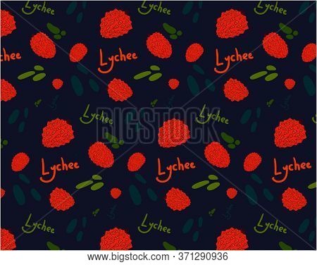 Lychee Fruit, Asian Exotic Fruits. Ripe Lychee Fruits Juicy Pulp, Vector Pattern For Printing On Tex
