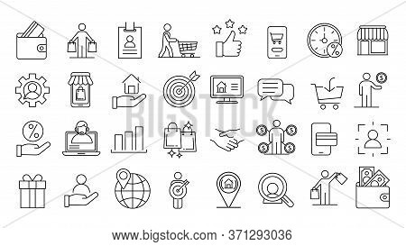 Buyer Icons Set. Outline Set Of Buyer Vector Icons For Web Design Isolated On White Background