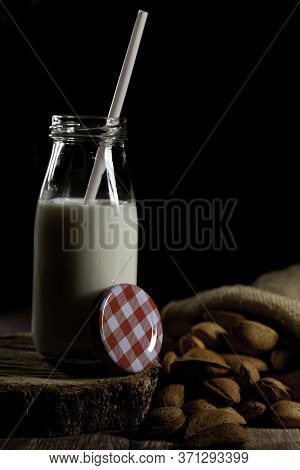 Almond Milk In A Glass Bottle