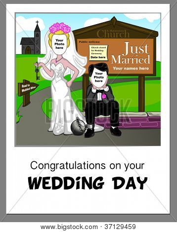 Hochzeit Grußkarte Spoof - fügen Sie einfach Ihre eigenen Fotos um die Szene zu beenden.