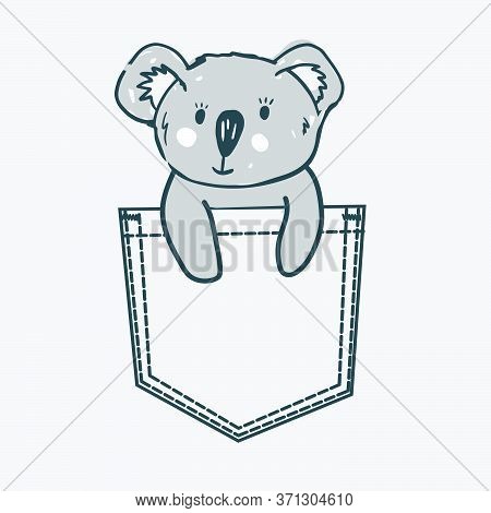 Koala Baby Bear Sitting In Pocket. T Shirt Print For Kid Appar