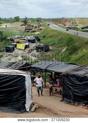Eunapolis, Bahia / Brazil - October 22, 2009: Camp Of The Landless Movement - Mst - Is Seen On The B