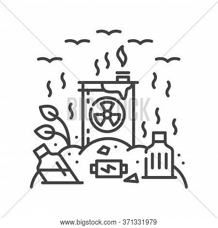 Land Degradation Black Line Icon. Ecological Disaster. Sign For Web Page, App. Ui Ux Gui Design Elem