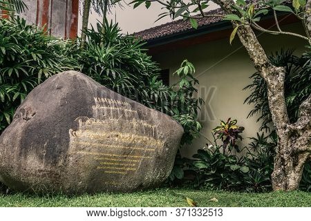 Bali, Indonesia - January 12, 2018: Stones Autographed By Famous People On Territory Of Rudana Art M