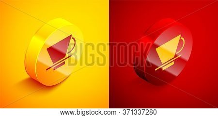 Isometric V60 Coffee Maker Icon Isolated On Orange And Red Background. Circle Button. Vector Illustr