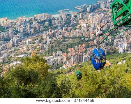 Harissa, Lebanon - November 5, 2017:  City View From The Top Of The Cable Car In Jounieh.