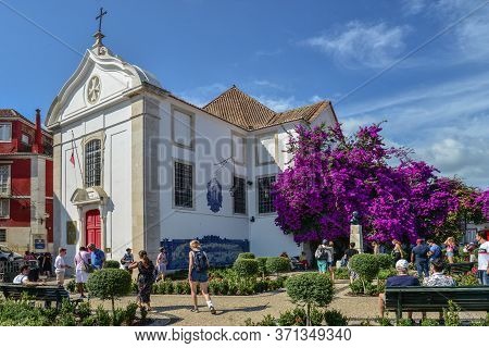 Lisbon, Portugal - July 2, 2019:  Church Of St. Santiago Near Miradouro Santa Luzia In Alfama Distri