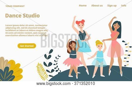 Woman Dance Studio Landing Web Page, Concept Banner Website Template Cartoon Vector Illustration. Co