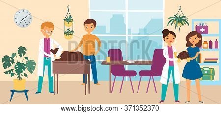 Doctor Care Animal Dog Turtle, Veterinary Surgeon Care Beast Life Cartoon Vector Illustration. Medic