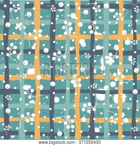 Cute Hand Drawn Snowflake And Branch Winter Pattern. Seamless Pattern.