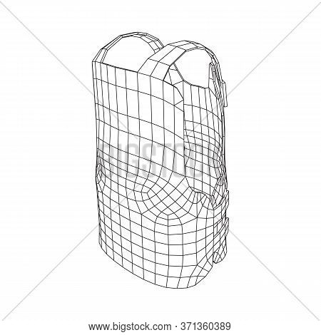 Police Flak Jacket Or Bulletproof Vest. Bullet Proof Concept. Wireframe Low Poly Mesh Vector Illustr