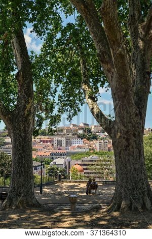 Lisbon, Portugal - July 4, 2019: The Torel Garden (jardim Do Torel) At Sunny Day In The City Of Lisb