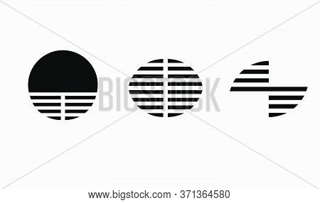 Set Of 3 Vector Elements Based On Horizontal Lines Inside A Circle. Vector Shapes For Logo And Brand