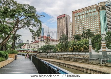 Kuala Lumpur, Malaysia - November 28, 2019: Panoramic View Of River Of Life Kolam Biru Water And Leb