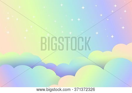 Colorful Clouds Background With Stars Magical Design