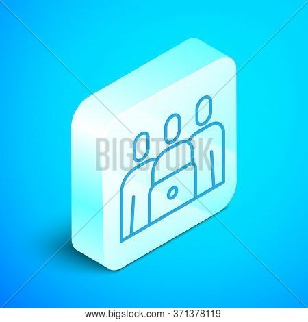 Isometric Line Online Class Icon Isolated On Blue Background. Online Education Concept. Silver Squar
