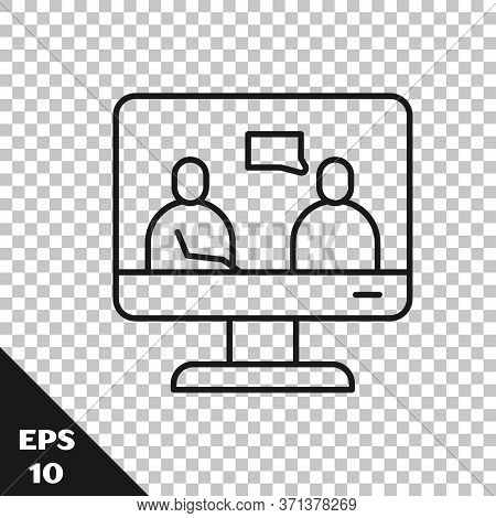 Black Line Online Education And Graduation Icon Isolated On Transparent Background. Online Teacher O