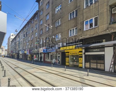 Sofia, Bulgaria - May 5, 2020:  Panorama Of Graf Ignatiev Street In Sofia, Bulgaria