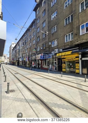 Sofia, Bulgaria - May 5, 2020:  Panorama Of Graf Ignatiev Street In Sofia, Bulgaria