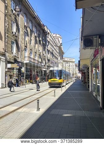 Sofia, Bulgaria - May 5, 2020:  Panorama Of Graf Ignatiev Street In Sofia, Bulgaria