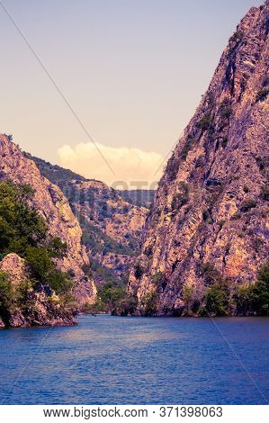 View Of Beautiful Tourist Attraction, The Idyllic Matka Lake At Matka Canyon In The Skopje Surroundi