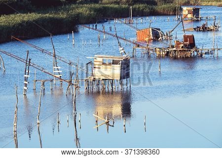 Fish Farming, Traditional Fishing Nets, Old Fish Trap At Laguna In Ulcinj In Montenegro. Fisherman C