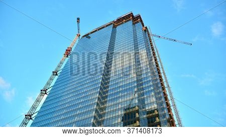 Warsaw, Poland. 14 June 2020. Roundabout Daszynski. New Skyscrapers In The Financial District Of Dow