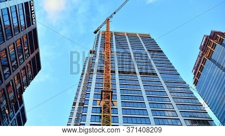 Warsaw, Poland. 14 June 2020. Roundabout Daszynski. New Skyscrapers In The Financial District Of Dow