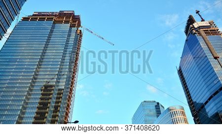 Warsaw, Poland. 14 June 2020. Roundabout Daszynski. New Skyscrapers In The Financial District Of Dow