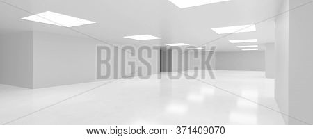 Empty White Business Office Space Room Loft Interior 3d Rendering Illustration Sunny Lighting With E