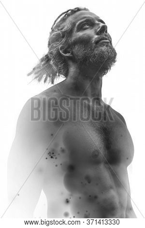 A portrait combined with digital graphics