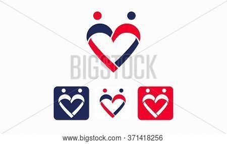 Heart Connecting Two People Creative Logo Concept, Set Includes 3 Icons Variations. Vecto Logo Eleme