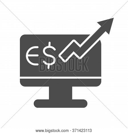 Euro Rate Increase On Computer Monitor Solid Icon, Business Strategy Concept, Euro Market Monitoring