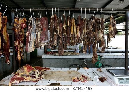 Ubata, Bahia / Brazil - October 5, 2011: Salted Beef Is Seen Exposed In A Butcher Shop In The City O
