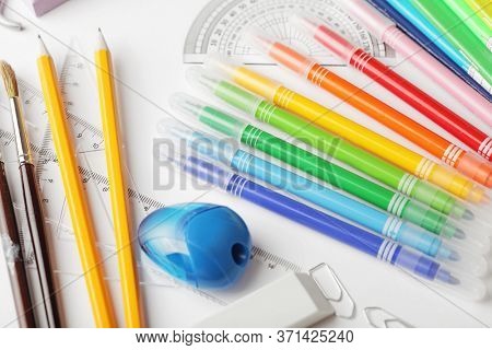Back to school supplies. Isolated on white background