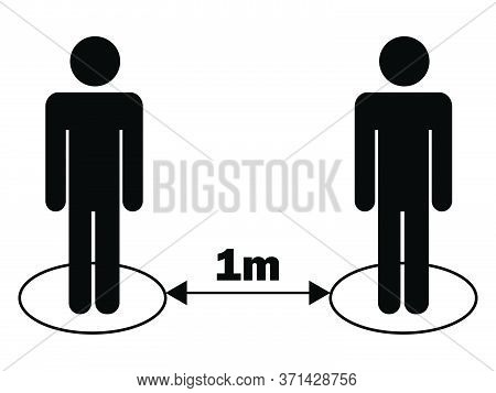 Social Distancing 1m One Meter Stick Figure. Black Illustration Isolated On A White Background. Eps 