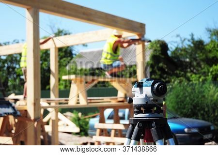 A Close-up On Theodolite, Tacheometer, Builder's Level, Optical Instrument Used For Angular Measurem