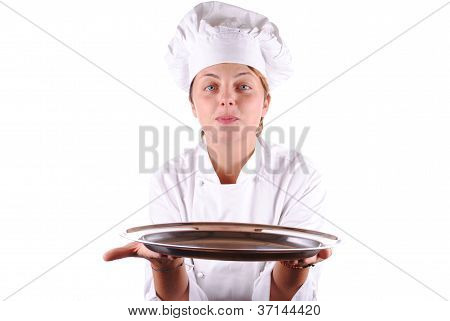 young female chef in uniform