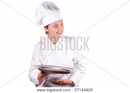 young female chef in uniform