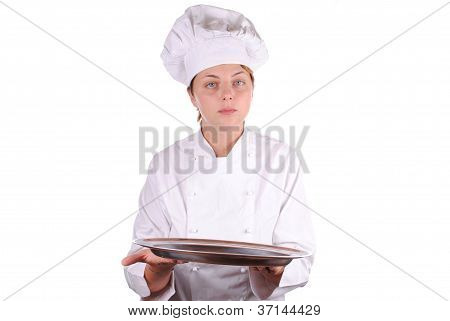 jovem chef feminino uniforme