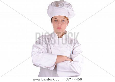 jovem chef feminino uniforme