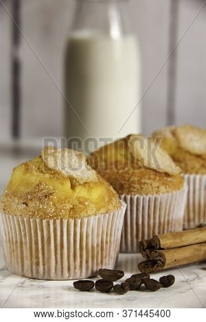 Delicious Cupcakes, Cinnamon And Milk Bottle
