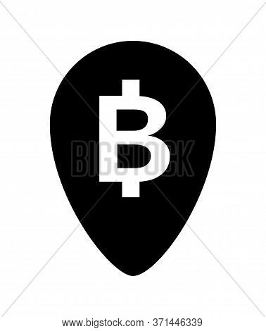 Currency Money Symbol In Pin Point Icon Isolated On White, Thb Coin Thailand For Flat Icon Style, Th