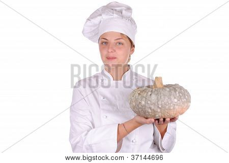 young female chef in uniform