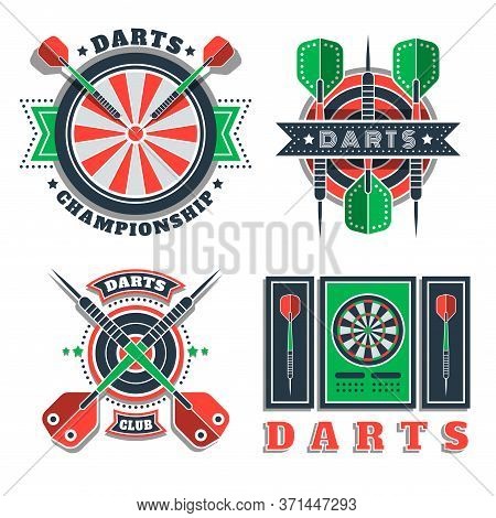 Darts Tournament Or Club Logo Set. Design Element, Business Sign. Identity, Label, Badge. Darts Spor