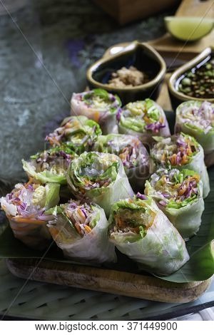 Healthy Fresh Vegetable Spring Rolls Serving, Stock Photo