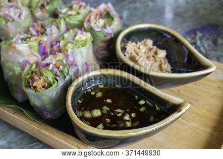 Healthy Fresh Vegetable Spring Rolls Serving, Stock Photo