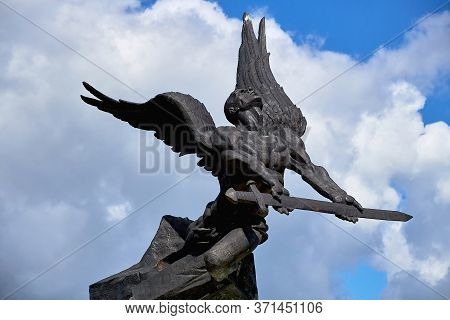 Belarus, Smorgon, August 2019. Monument To The Angel With A Sword In Memory Of Those Who Died In The